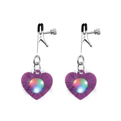 Charmed - Heart Adjustable Nipple Clamps LED. Klamerki na sutki w kształcie serduszek z szalonym podświetleniem LED