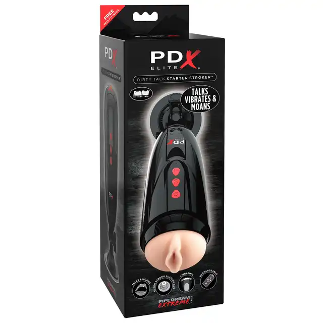 PDX Elite - Dirty Talk Starter Stroker - masturbator z silnymi wibracjami i dźwiękami dla dodatkowej przyjemności! Wagina