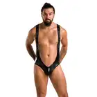 Passion - 027 Body Bruno L/XL. Męskie mocno wycięte body w stylu wetlook. Elastyczne szelki i połyskujący materiał