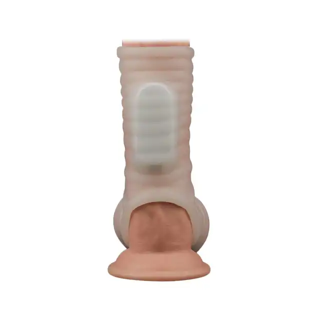 LoveToy - Wave Knights Vibrating Sleeve. Prążkowana nakładka na penisa z wibracjami. Do 45 % więcej obwodu 