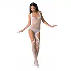 Passion - BS060 White - kuszący, biały bodystocking podkreślający ciało. Geometryczne wzory