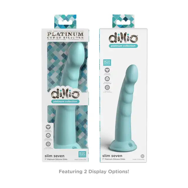Dillio - Slim Seven 7 Inch. Prążkowane dildo w kolorze miętowym z silikonu premium utwardzanego platyną. 19,7 cm  długości