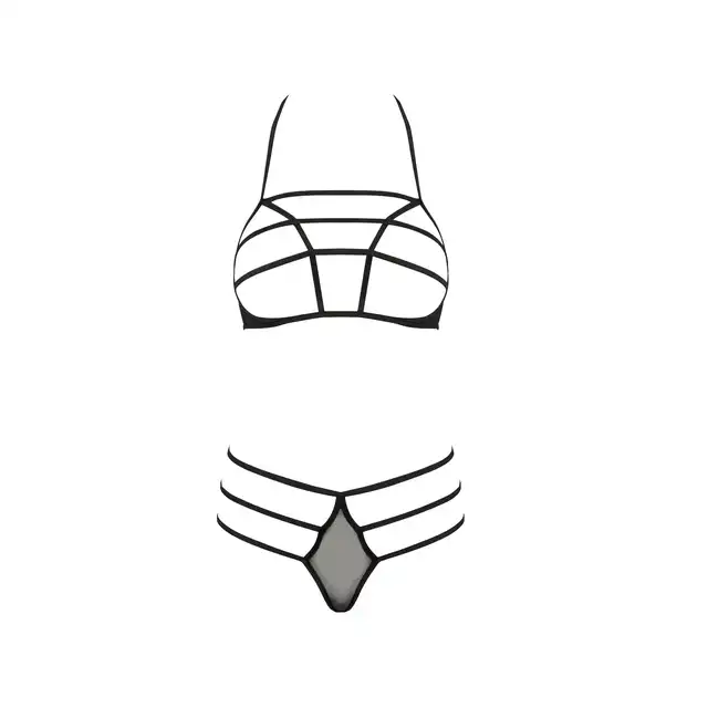 Passion - Rita Set L/XL. Wyjątkowy komplet bielizny damskiej z otwartymi miseczkami w stylu harness. Zjawiskowy paseczkowy komplet