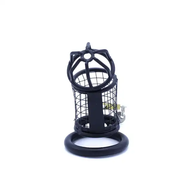 Oproducts - Chasity Cage Squares Black. Stalowa przewiewna klatka na penisa 4,5 cm średnicy oraz 11 cm długości 