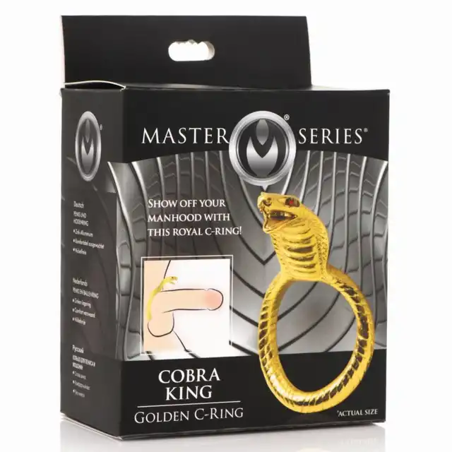 Master Series - Cobra King Gold Ring. Metalowy pierścień na penisa w kształcie złotej kobry z czerwonymi oczami. 