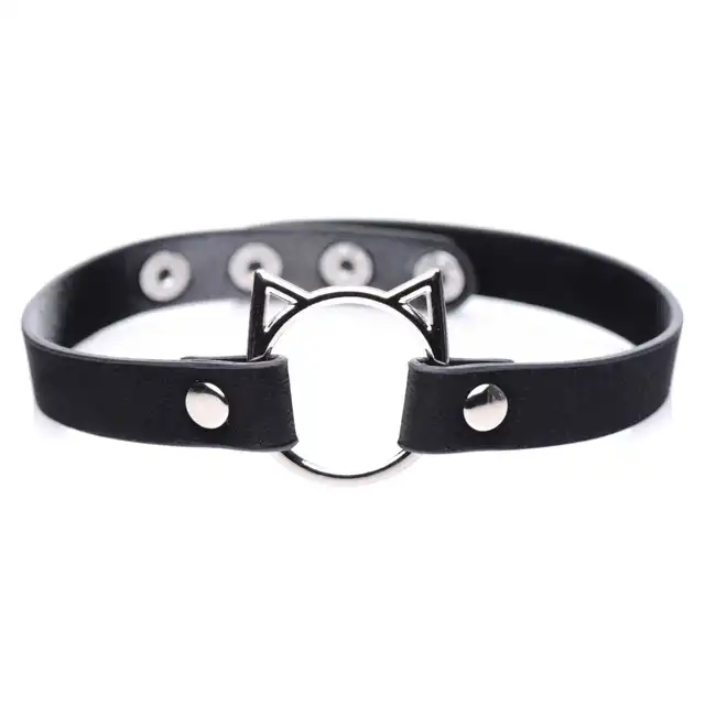 Master Series - Kinky Kitty Ring Slim Choker. Obroża z ringiem w kształcie uroczego kotka. Słodki dodatek do sypialnianego look`u 