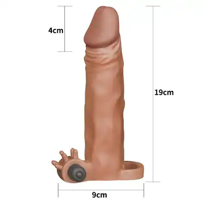 Add 2" Pleasure X Tender Vibrating Penis Sleeve Brown
