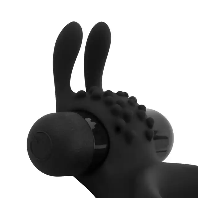 Easy Toys - Share Double Ring Rabbit. Podwójny silikonowy wibrujący pierścień na penisa z uroczymi uszami króliczka 