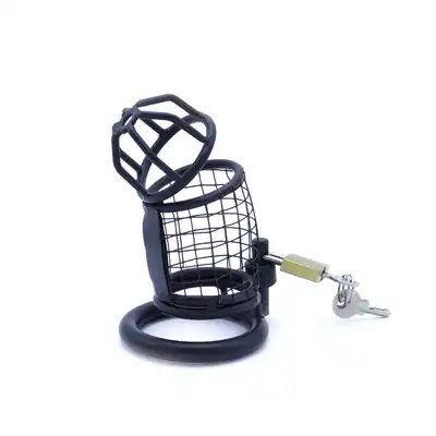 Oproducts - Chasity Cage Squares Black. Stalowa przewiewna klatka na penisa 4,5 cm średnicy oraz 11 cm długości 