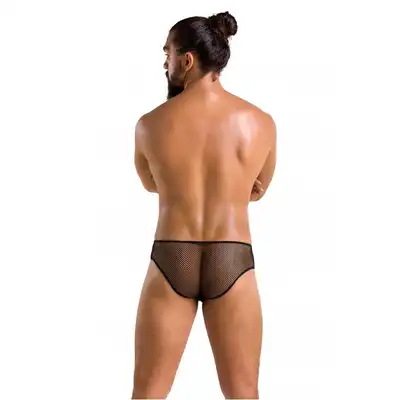 Passion - 035 Slip Richard L/XL - seksowne czarne majtki wykonane z siateczki. Z wiązaniem 