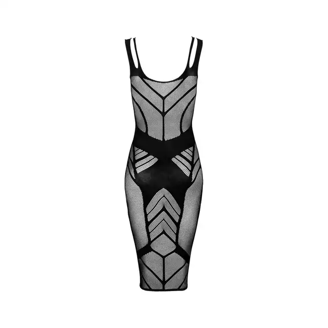Obsessive - D609 S/M/L. Niesamowita geometryczna bodystockingowa sukienka. Idealna mała czarna na randkę 