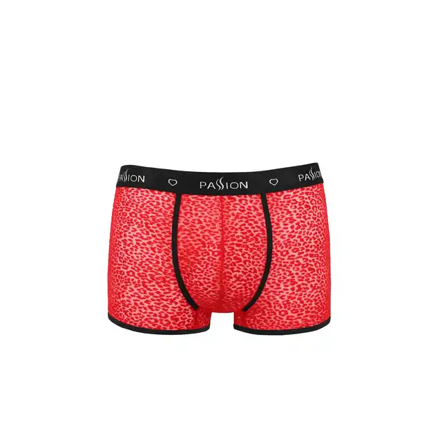 Passion - 046 Short Parker Red L/XL - czerwone bokserki męskie we wzór. Zmysłowa dziurka z tyłu 