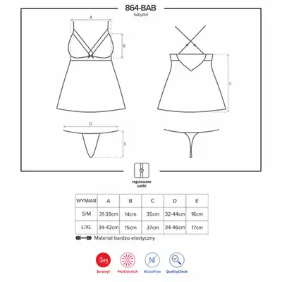 Obsessive - 864-BAB-1 babydoll i stringi kolor: czarny