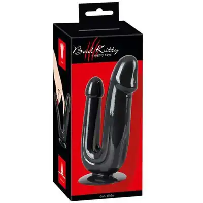 Bad Kitty - Duo dildo. Podwójne elastyczne czarne dildo