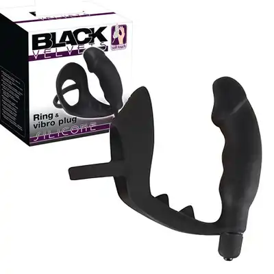 Black Velvets - Ring i wibrujący plug. Silikon Soft Touch