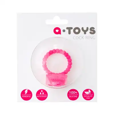 A-Toys - Pink Cock Ring. Wodoodporny silikonowy pierścień wibrujący dla podwójnej przyjemności