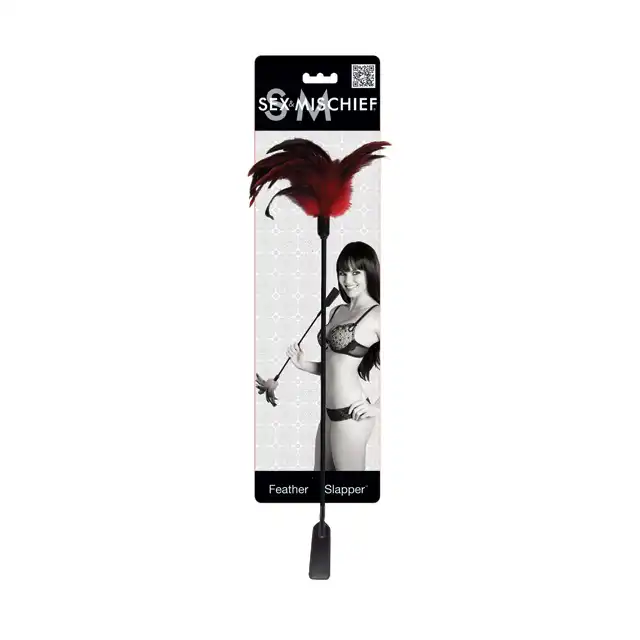 Sex &amp; Mischief - Feather Slapper - elegancka, dwustronna packa. Luksusowe piórka oraz czarna, mocna packa. 
