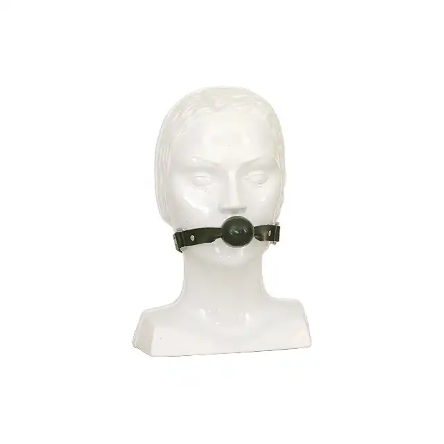 Leder - Czarny skórzany knebel. Model 8016. Uniwersalny rozmiar, regulacja. 