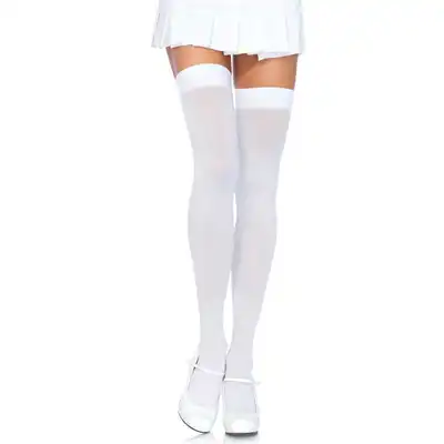 Leg Avenue - Nylon Thigh Highs. Zmysłowe gładkie pończochy. Białe. Rozmiar OS