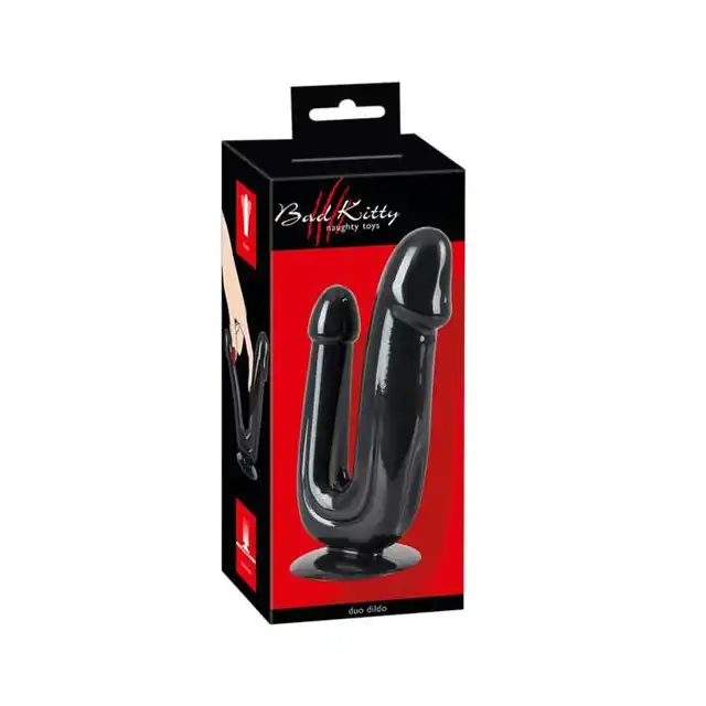 Bad Kitty - Duo dildo. Podwójne elastyczne czarne dildo