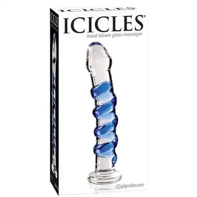 Icicles - Szklane dildo z pięknym niebieskim zdobieniem