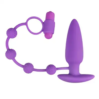 Easy Toys - Triple pleasure. Wibrujący ring z zatyczką analną