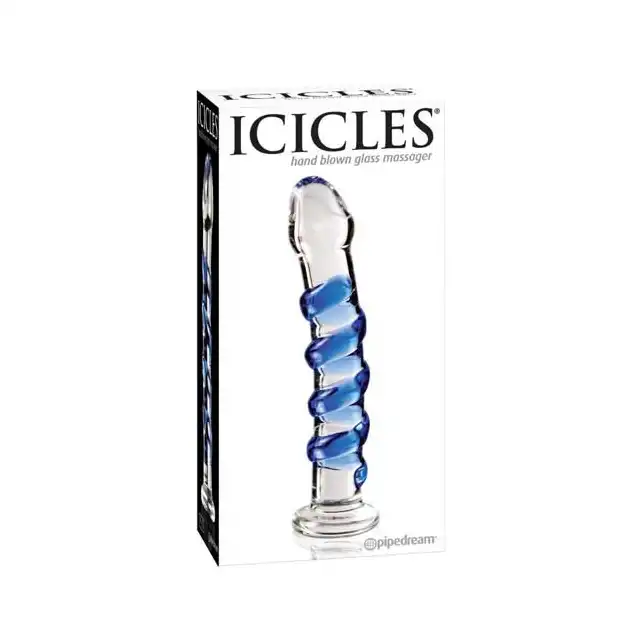 Icicles - Szklane dildo z pięknym niebieskim zdobieniem