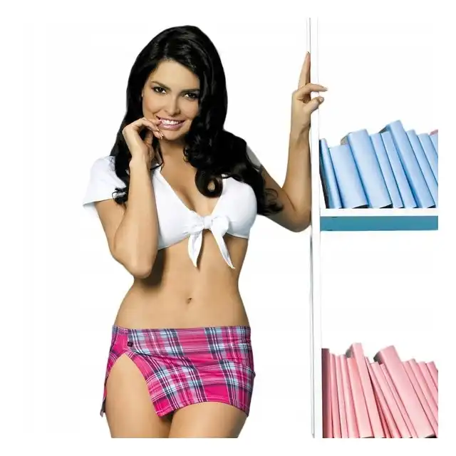 Obsessive - Juicy Schoolgirl L/XL. Strój niegrzecznej uczennicy. Spódniczka z seksownym rozcięciem