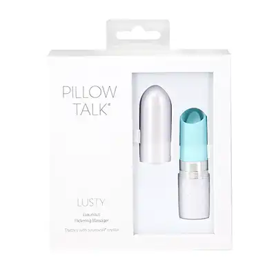 Pillow Talk - Lusty Teal. Super dyskretny wibrator łechtaczkowy ze stymulującym języczkiem. Forma incognito w formie szminki 