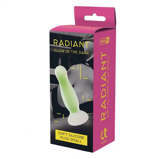 Radiant - Soft Silicone Glow In The Dark Plug S Green. Mały korek analny świecący w ciemnościach. 11 cm długości, 2,8 cm średnicy