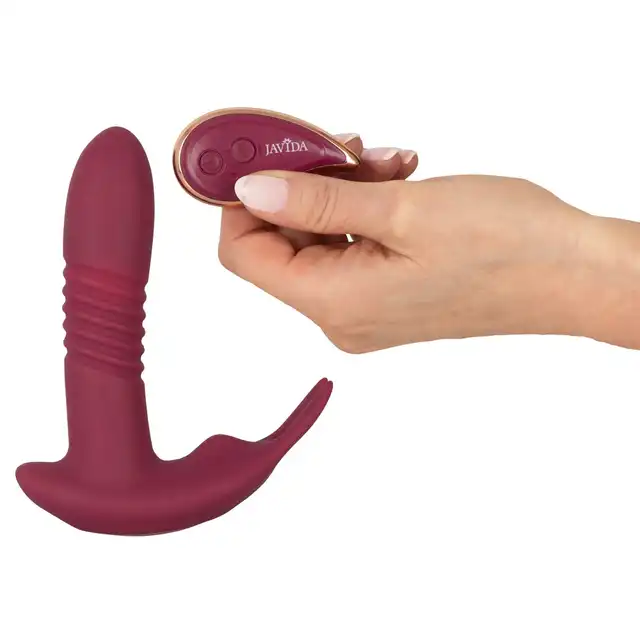 Javida - RC Hands-free Vibrator. Podwójny wibrator dopochwowy i łechtaczkowy. Funkcja posuwu, obrotowe kulki i wibracje dla wyjątkowych doznań, sterowanie pilotem