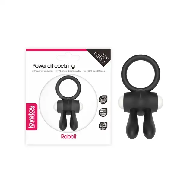 LoveToy - Power Clit Cockring Rabbit. Wibrujący pierścień erekcyjny ze stymulatorem łechtaczki w kształcie króliczych uszu. Wydłużony stosunek i dodatkowa stymulacja