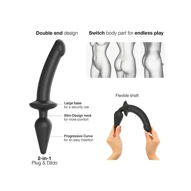 Strap-On-Me - Semi Real Switch Plug Black L - podwójna zabawa - podwójna przyjemność. Dildo oraz wtyczka analna