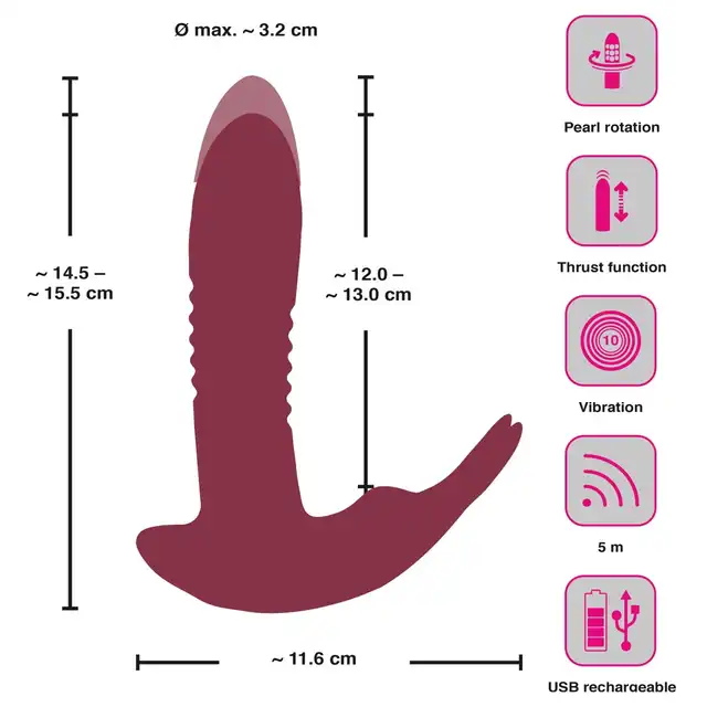 Javida - RC Hands-free Vibrator. Podwójny wibrator dopochwowy i łechtaczkowy. Funkcja posuwu, obrotowe kulki i wibracje dla wyjątkowych doznań, sterowanie pilotem