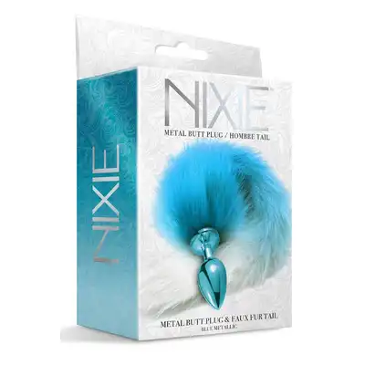 NIXIE METAL BUTT PLUG WITH OMBRE TAIL, BLUE METALLIC
