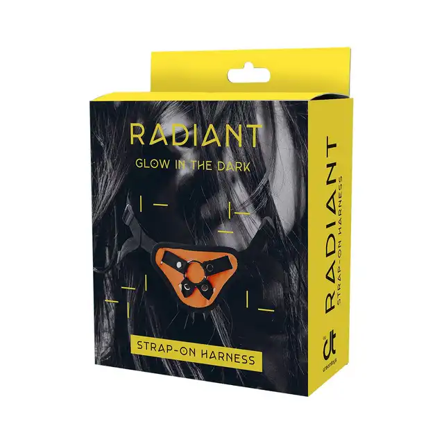 Radiant - Strap-on Glow In The Dark Orange. Świecąca w ciemności uprząż strapon z wymiennymi ringami i zatrzaskami