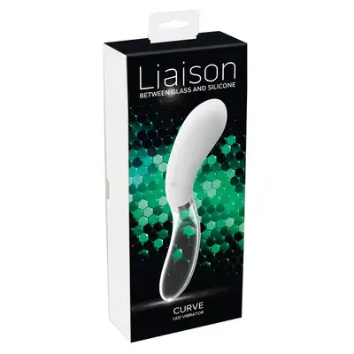 Liaison - Curve LED Vibrator -  ultranowoczesny dwustronny wibrator. Gładki silikon i najwyższej klasy szkło. Nieziemskie światło LED