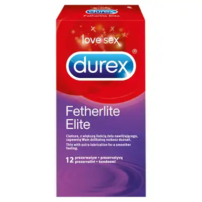 Durex Fetherlite Elite 12 szt. Ultracienkie prezerwatywy dodatkowo nawilżane dla większego komfortu 