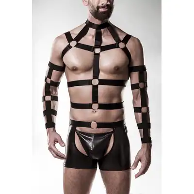 Grey Velvet - 4-teiliges Harness Men S/M. Męski, efektowny i seksowny komplet uprzęży harness