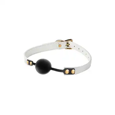 Blaze - Elite Ball Gag White. Czarno-biały, elitarnie stylowy silikonowy knebel z eleganckim regulowanym paskiem. 