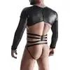 Regnes Fetish Planet - Black T-Shirt TSH019 XXL. Seksowna męska koszulka z połyskującego materiału i siateczkowymi rękawami, podkreślający sylwetkę harness