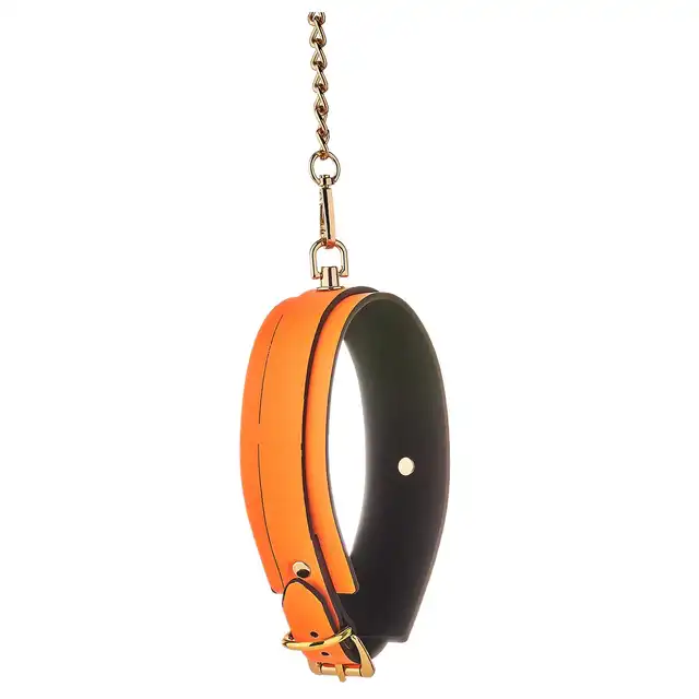 Radiant - Collat &amp; Leash Set.  Świecący w ciemnościach zestaw BDSM obroża i smycz. Fluorescencyjny futurystyczny pomarańcz