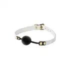 Blaze - Elite Ball Gag White. Czarno-biały, elitarnie stylowy silikonowy knebel z eleganckim regulowanym paskiem. 