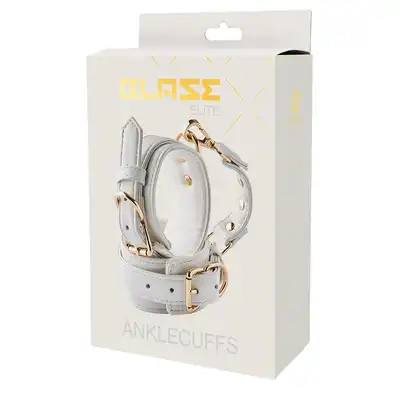 Blaze - Elite Anklecuffs White. Stylowe białe kajdanki na kostki ze złotymi elementami i łańcuchem o 12 cm długości 