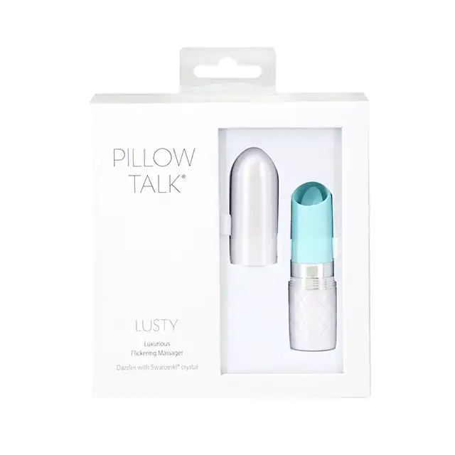 Pillow Talk - Lusty Teal. Super dyskretny wibrator łechtaczkowy ze stymulującym języczkiem. Forma incognito w formie szminki 