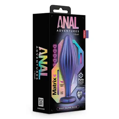 Anal Adventures - Matrix Wavy Bling Plug. Stożkowy plug analny w odcieniach szafiru. Dodatkowa stymulacja z falowaną teksturą