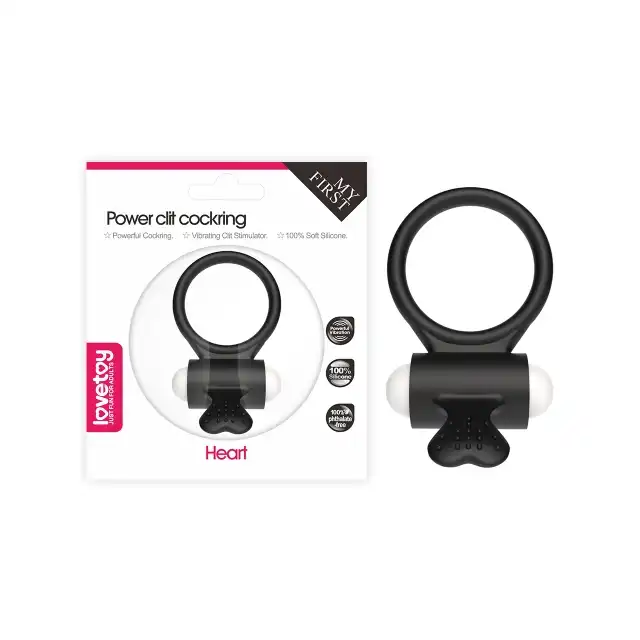 LoveToy - Power Clit Cockring Heart. Wibrujący pierścień erekcyjny z uroczym serduszkiem do stymulacji łechtaczki. Wydłużony stosunek i dodatkowa stymulacja