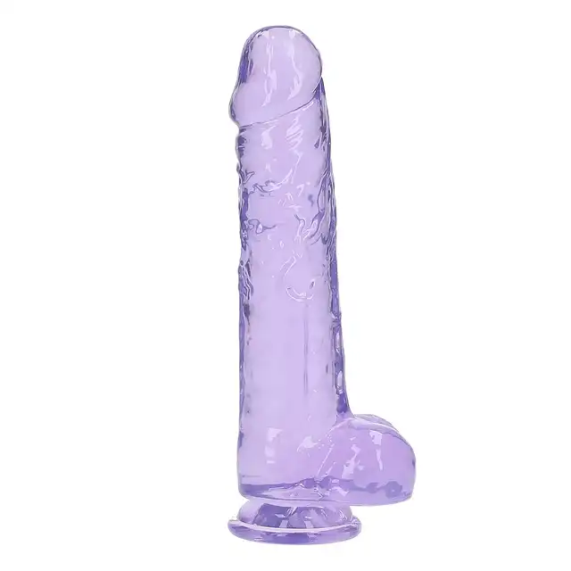 Shots Toys - Realistic Dildo With Balls 25,4 cm. Transparentne, fioletowe dildo z mocną przyssawką i ciekawą teksturą
