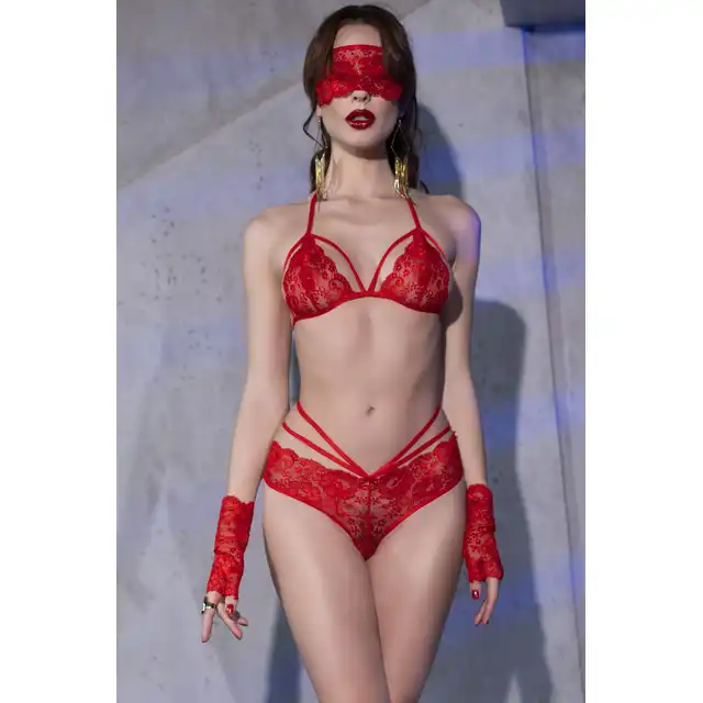Chilirose - CR4608 Red M - 4-częsciowy zestaw kuszącej bielizny w ognistym, czerwonym kolorze 