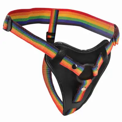 Strap-U- Take The Rainbow. Całkowicie regulowany uprząż strapon z tęczowym pasem. Wysoka jakość, miękkie amortyzowane wnętrze